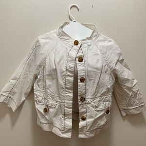 Think Tank… White Ribbed Jacket with Leopard Buttons Size L